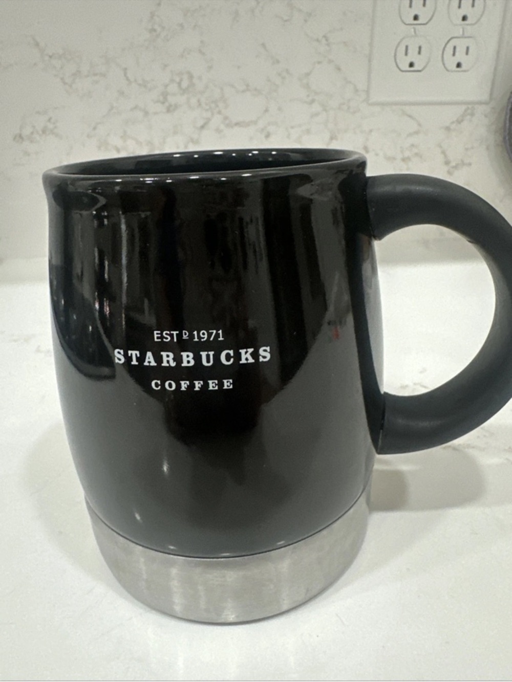 Starbucks Black Ceramic Mug with Silver Base 14 Oz